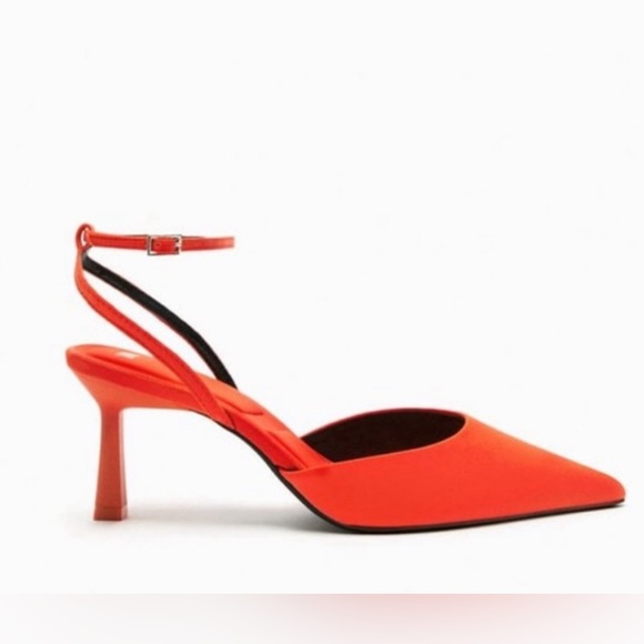 ZARA HIGH-HEEL FABRIC SLINGBACK SHOES Orange/Red - Picture 4 of 4